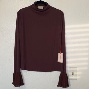 Elegant Chocolate Flutter Sleeve Mockneck Ribbed Knit Blouse NWT Size 2X